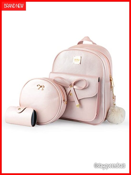 Mini Leather Backpack Purse Set 3 Piece Bowknot Zipper Bags Casual Travel main image 3